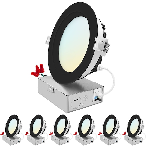 Luxrite 5 Inch LED Recessed Downlights 5CCT 2700K-5000K 18W 1600LM Dimmable Wet Rated IC Rated Black, 6PK LR22634 LR22654-6PK - main